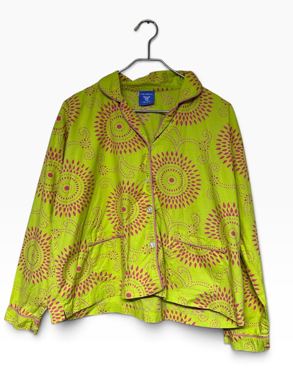Pine Cone Hill fine linens and green and pink cotton button front pajama top